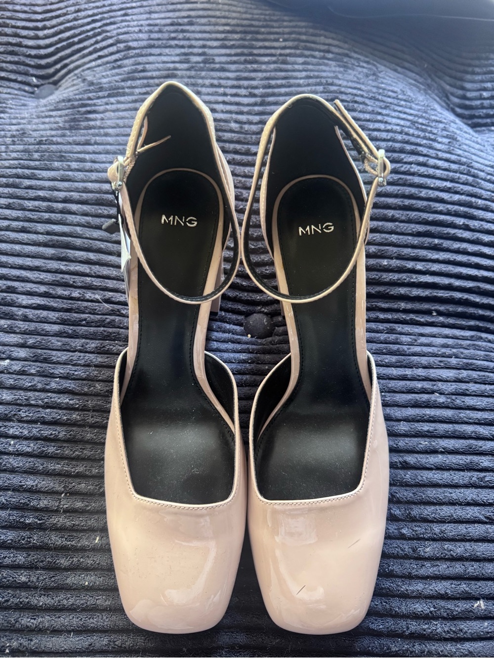Mango Patent Square-Toe Ankle-Strap Pumps in Blush Pink size 41